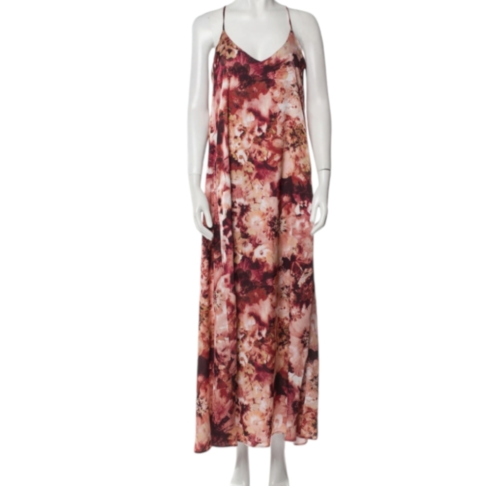 Nicole Miller Fuchsia Watercolor Floral Print Trapeze Maxi Dress - Picture 1 of 8